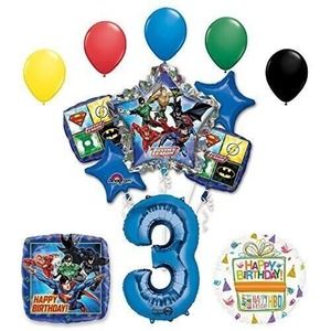 NEW JUSTICE LEAGUE Superhero 3rd Birthday Party 13 pc Balloon Bouquet JUMBO 3